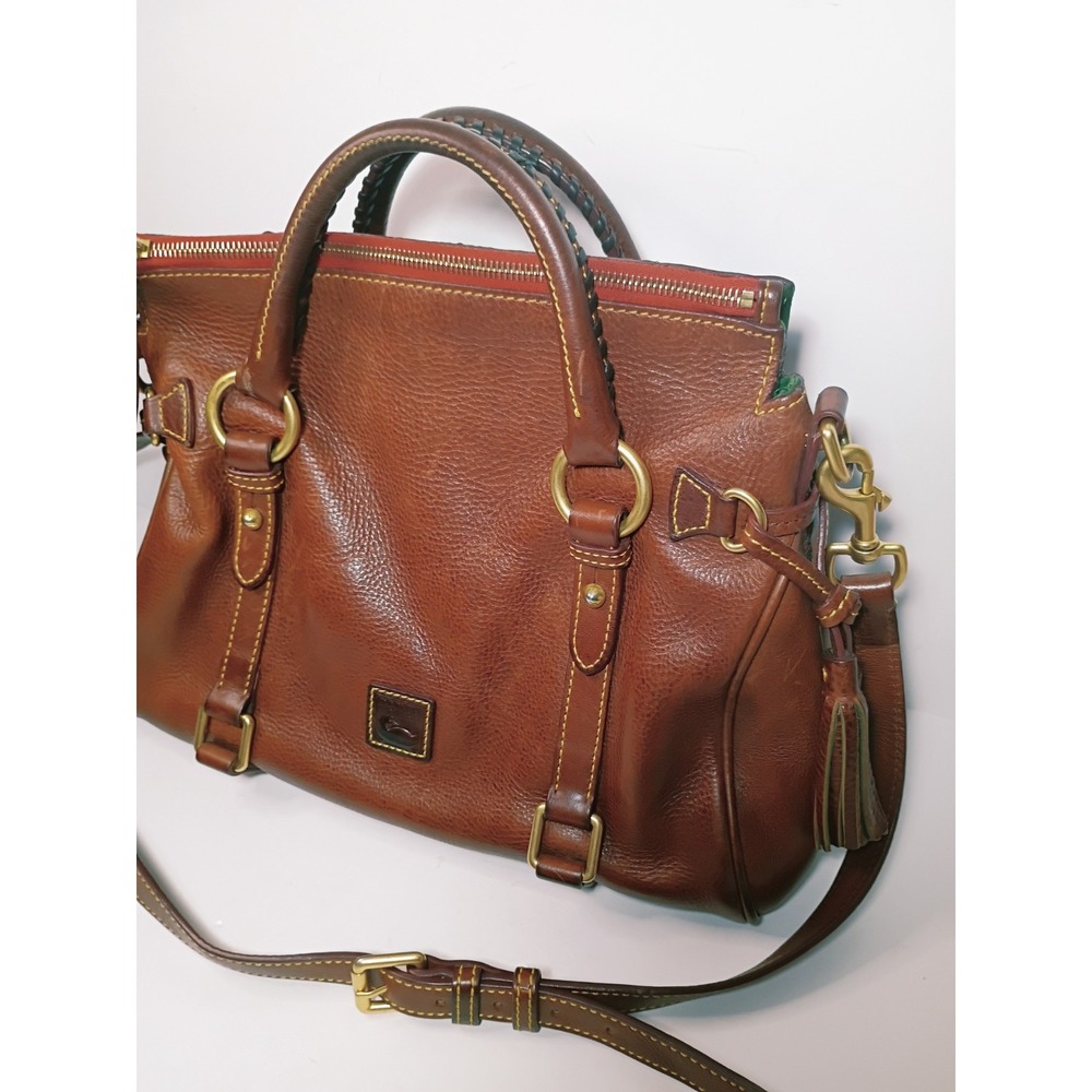 Dooney & Bourke Florentine13" Satchel Chestnut Brown Leather Beautiful Patina